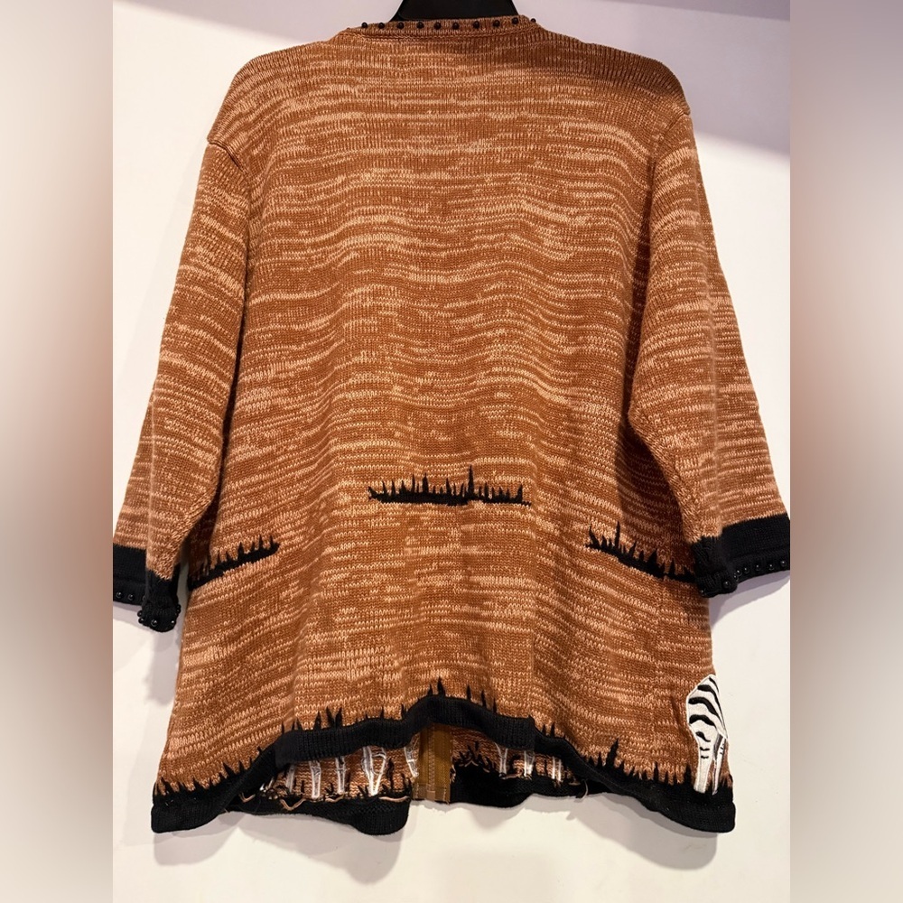 Storybook Knits "Zebra Sunset” Tan/Black/White Cardigan Sweater Size 1X - Picture 5 of 7